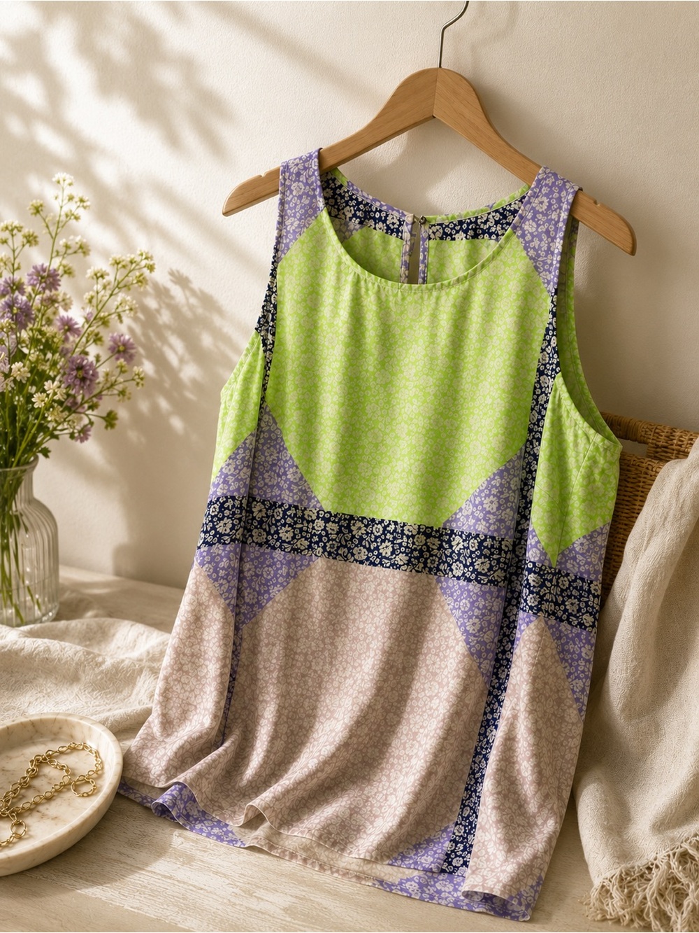 J. Crew 100% Silk Soie Floral Patchwork Tank Top Sleeveless Blouse Small 4
